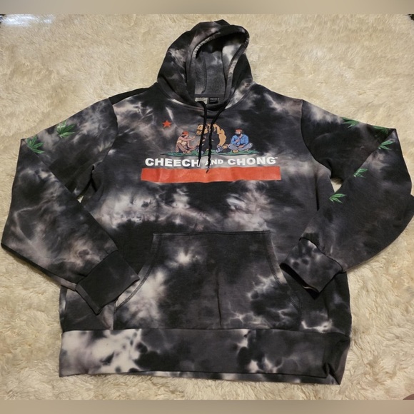 Cheech & Chong California Republic Black Reefer Tie-Dye Men's Size L Hoodie EUC - Picture 1 of 6